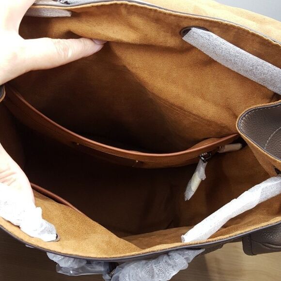 COACH Mens Hitch Backpack Pebbled Leather Suede Lining in Dark Stone - Picture 8 of 13